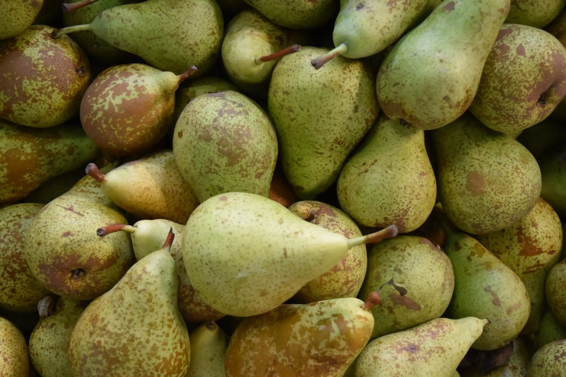 Una foto de peras a granell